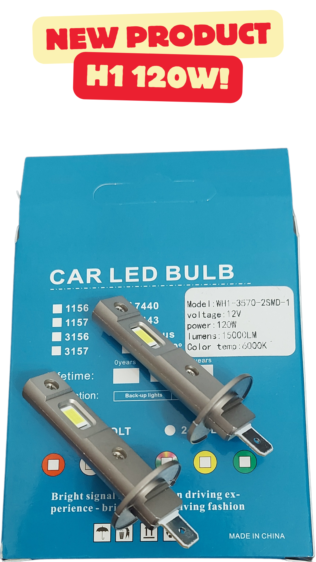 Set 2 becuri LED H1, 120W, 12V, lumina alb-rece, 6000k, 15000 lumeni - SoareOnline