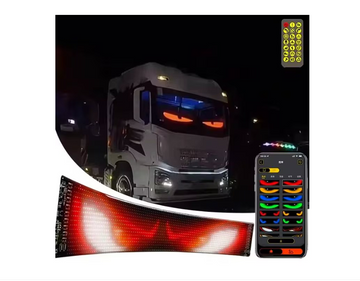 Set 2x Panouri afisaj Matrix LED, flexibil, display RGB, 595x120 mm, devil eyes, ochi camion, ceas, mesaje personalizate, control aplicatie si telecomanda, conectare USB