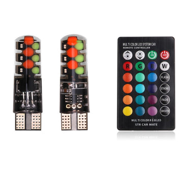 Set 2 LED-uri auto W5W T10, RGB multicolore, pentru pozitie cu te;ecomanda - SoareOnline