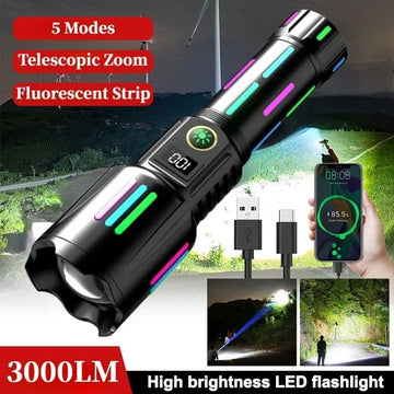 Lanterna tactica profesionala 6500lm, 26650mah baterie, afiseaza nivelul bateriei, incarcare tip-C, Zoom - SoareOnline