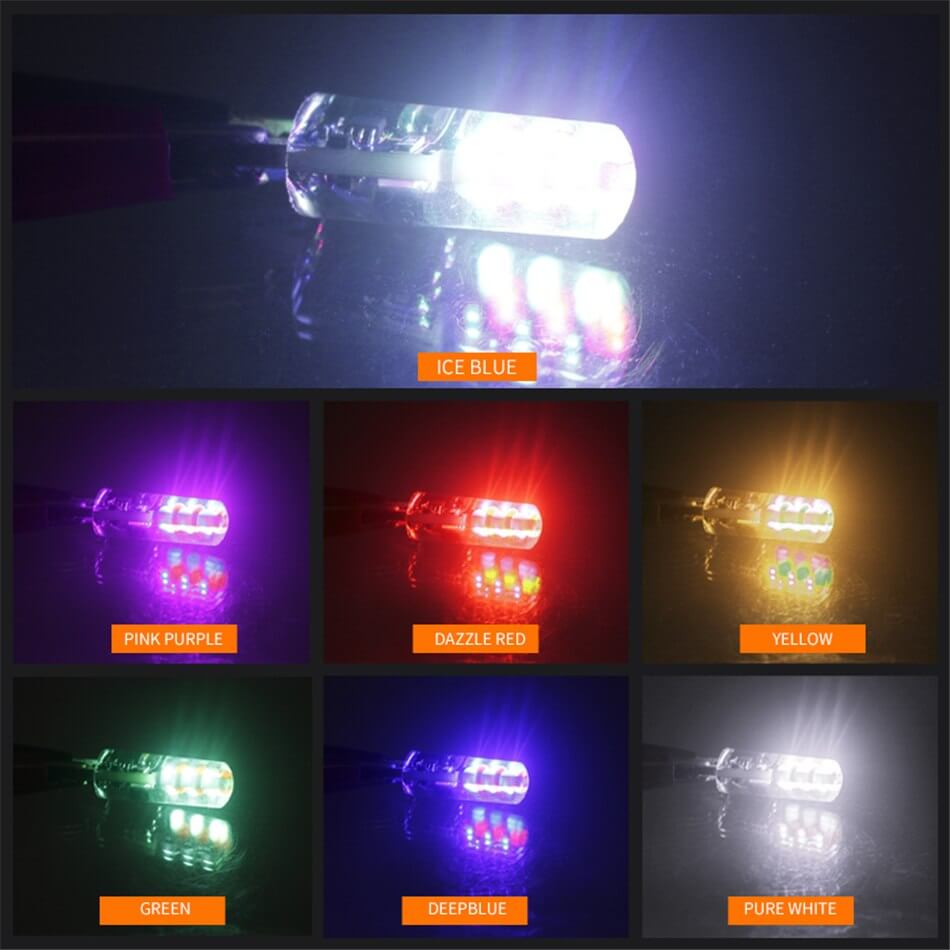 Set 2 LED-uri auto W5W T10, RGB multicolore, pentru pozitie, telecomanda