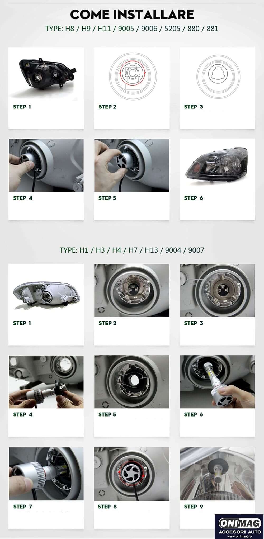 Set 2 LED-uri Auto H1 6500K 72w8000 lumeni