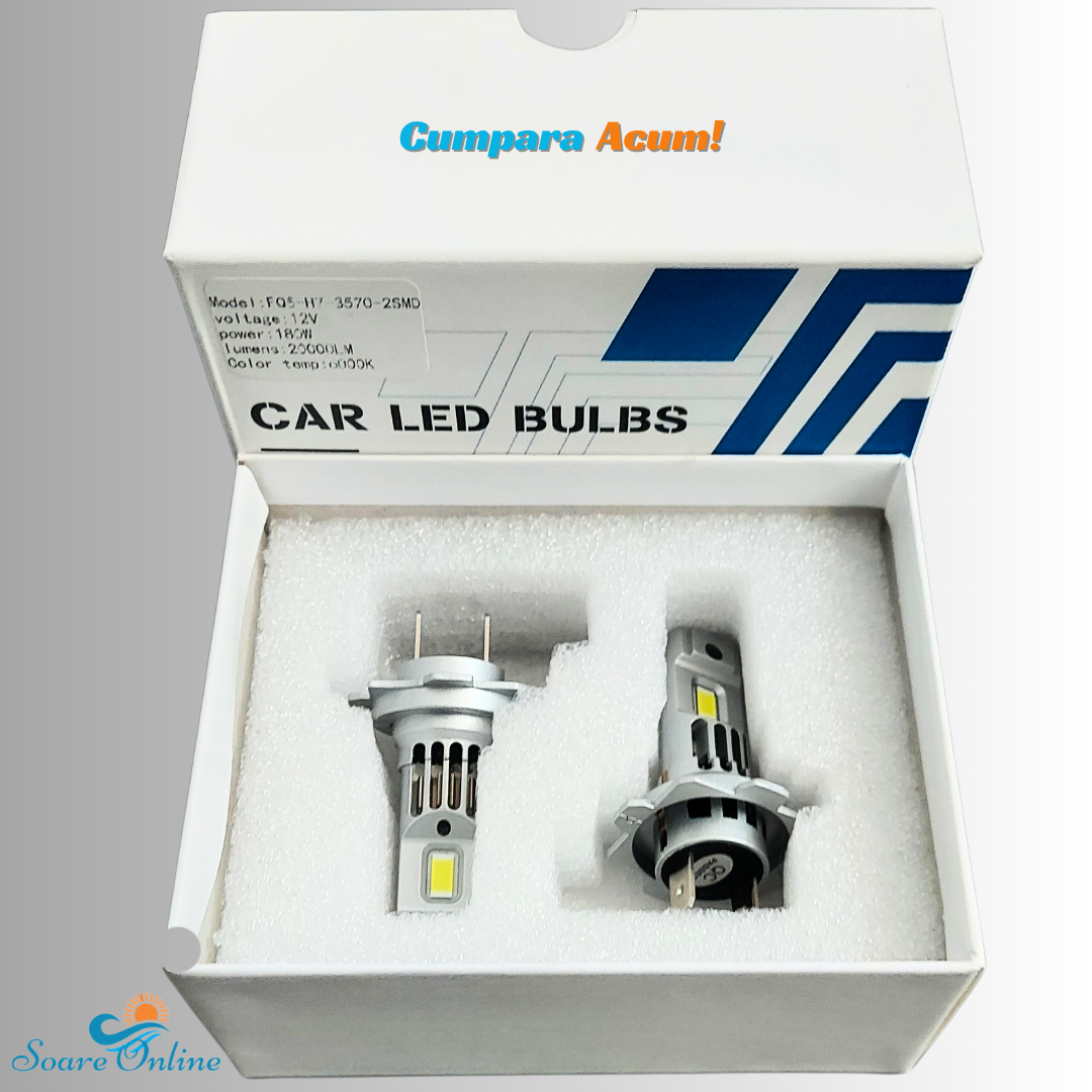 Set 2 becuri led auto H7 180W 6000k 2000lm forma la fel cu halogen FQ5 - SoareOnline