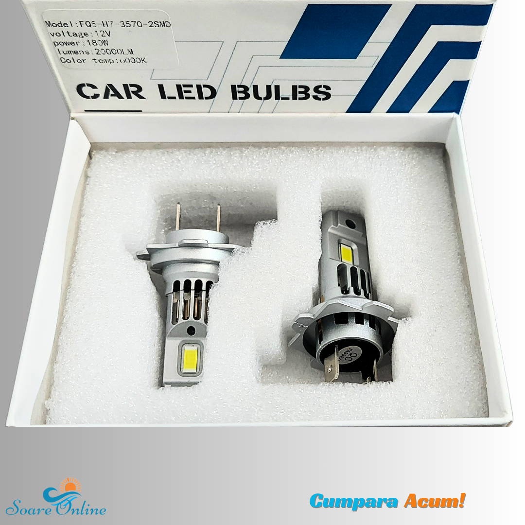 Set 2 becuri led auto H7 180W 6000k 2000lm forma la fel cu halogen FQ5 - SoareOnline