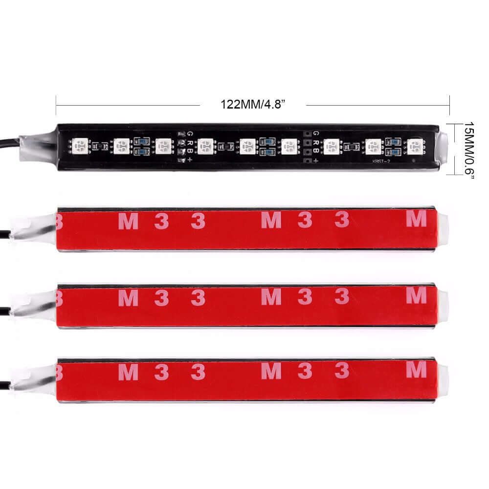 Kit iluminare ambientala auto banda LED RGB, interior masina, 4 benzi, 72 leduri, senzor muzica, multicolor, 12V, cu telecomanda