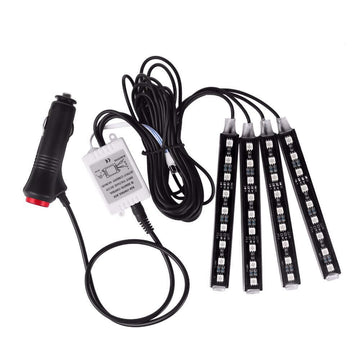 Kit iluminare ambientala auto banda LED RGB, interior masina, 4 benzi, 72 leduri, senzor muzica, multicolor, 12V, cu telecomanda