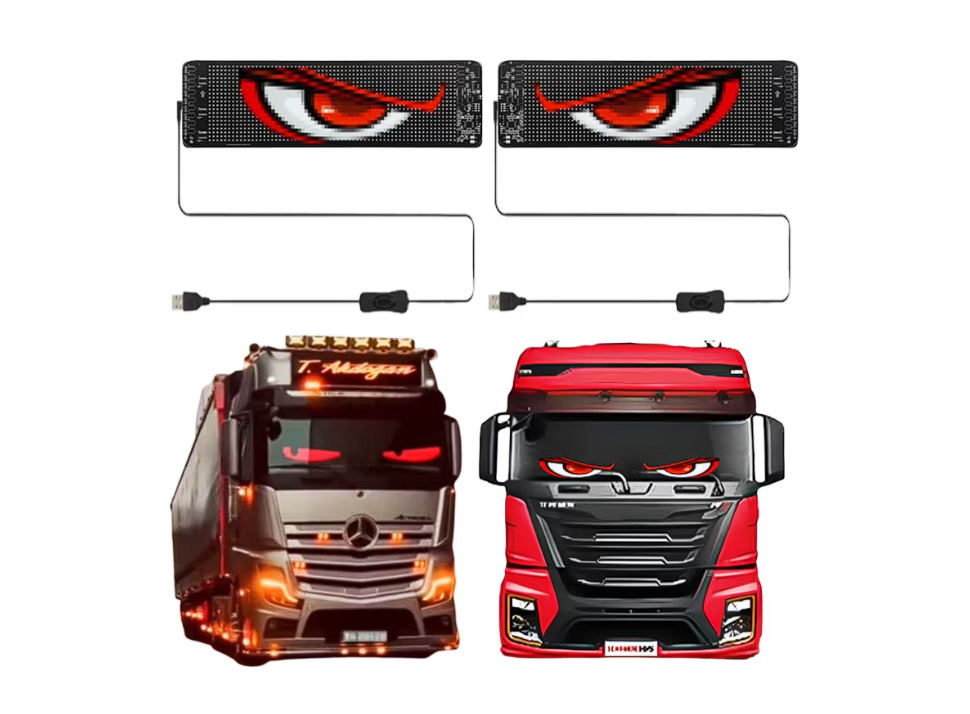 Set 2x Panouri afisaj Matrix LED, flexibil, display RGB, 595x120 mm, devil eyes, ochi camion, ceas, mesaje personalizate, control aplicatie si telecomanda, conectare USB