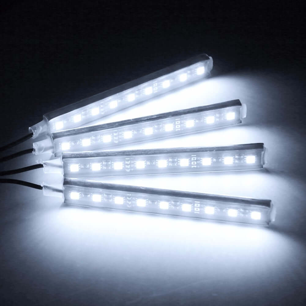 Kit iluminare ambientala auto banda LED RGB, interior masina, 4 benzi, 72 leduri, senzor muzica, multicolor, 12V, cu telecomanda