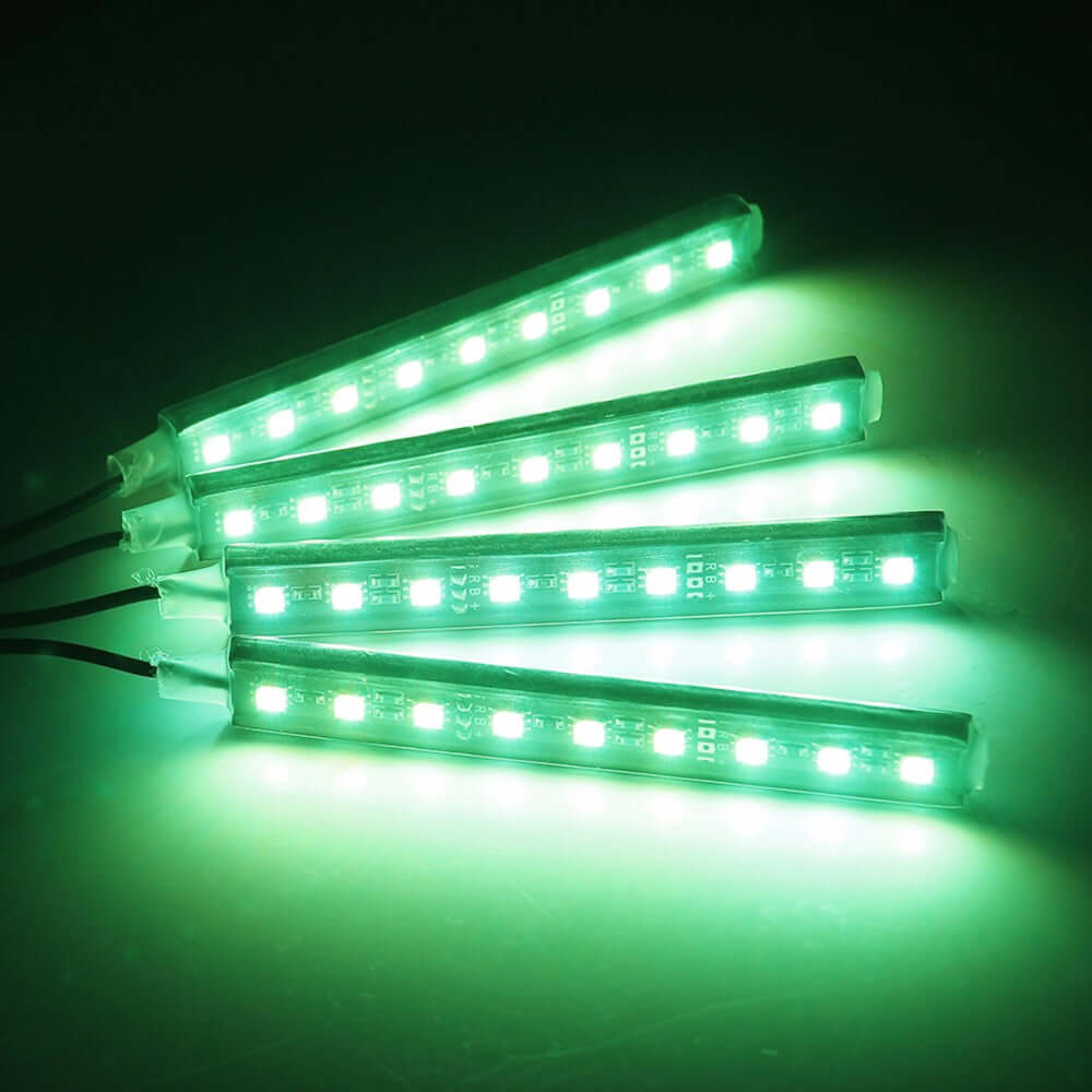 Kit iluminare ambientala auto banda LED RGB, interior masina, 4 benzi, 72 leduri, senzor muzica, multicolor, 12V, cu telecomanda