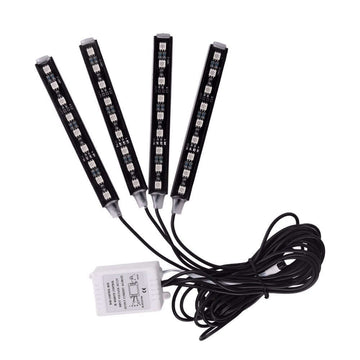 Kit iluminare ambientala auto banda LED RGB, interior masina, 4 benzi, 72 leduri, senzor muzica, multicolor, 12V, cu telecomanda