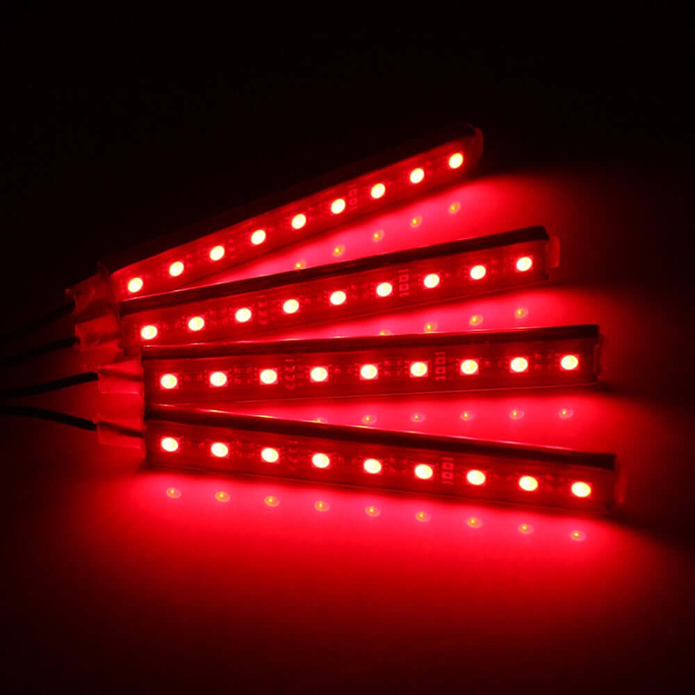 Kit iluminare ambientala auto banda LED RGB, interior masina, 4 benzi, 72 leduri, senzor muzica, multicolor, 12V, cu telecomanda