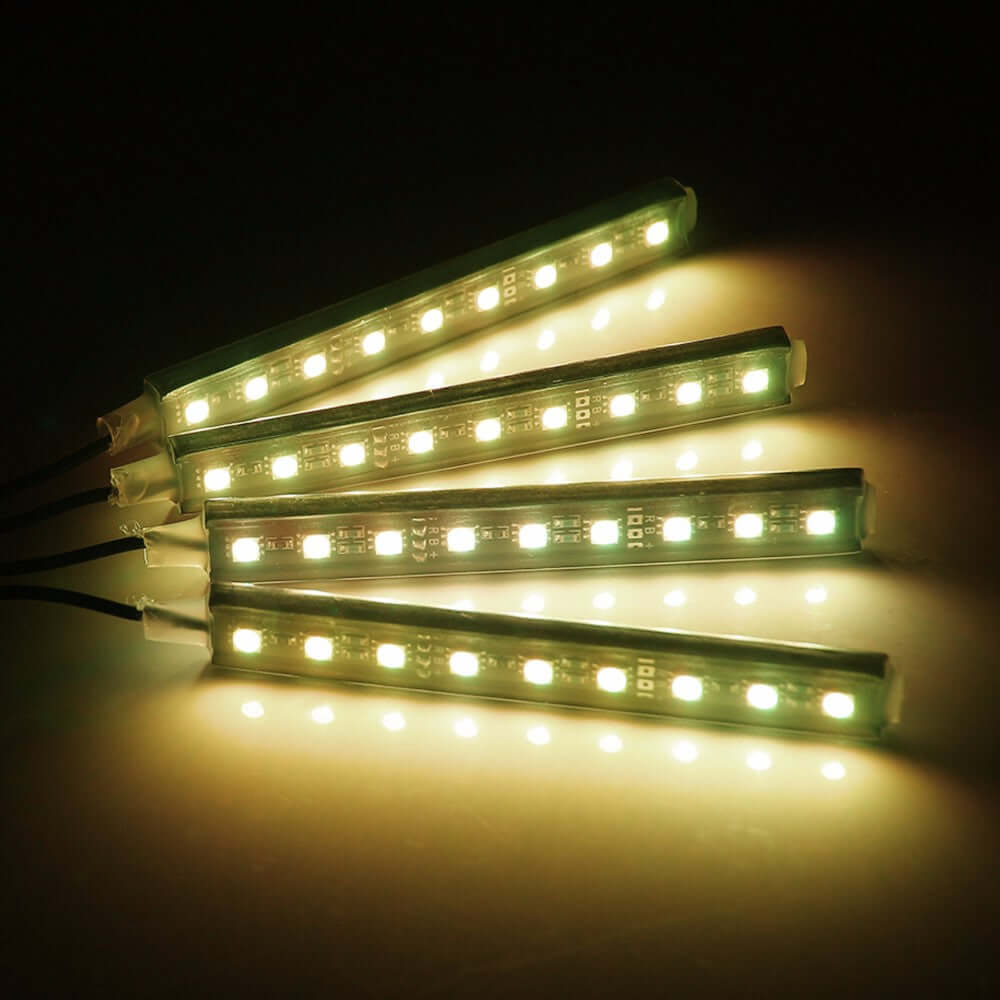 Kit iluminare ambientala auto banda LED RGB, interior masina, 4 benzi, 36 leduri, senzor muzica, multicolor, 12V, cu telecomanda
