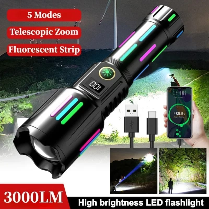 Lanterna tactica profesionala 6500lm, 26650mah baterie, afiseaza nivelul bateriei, incarcare tip-C, Zoom - SoareOnline