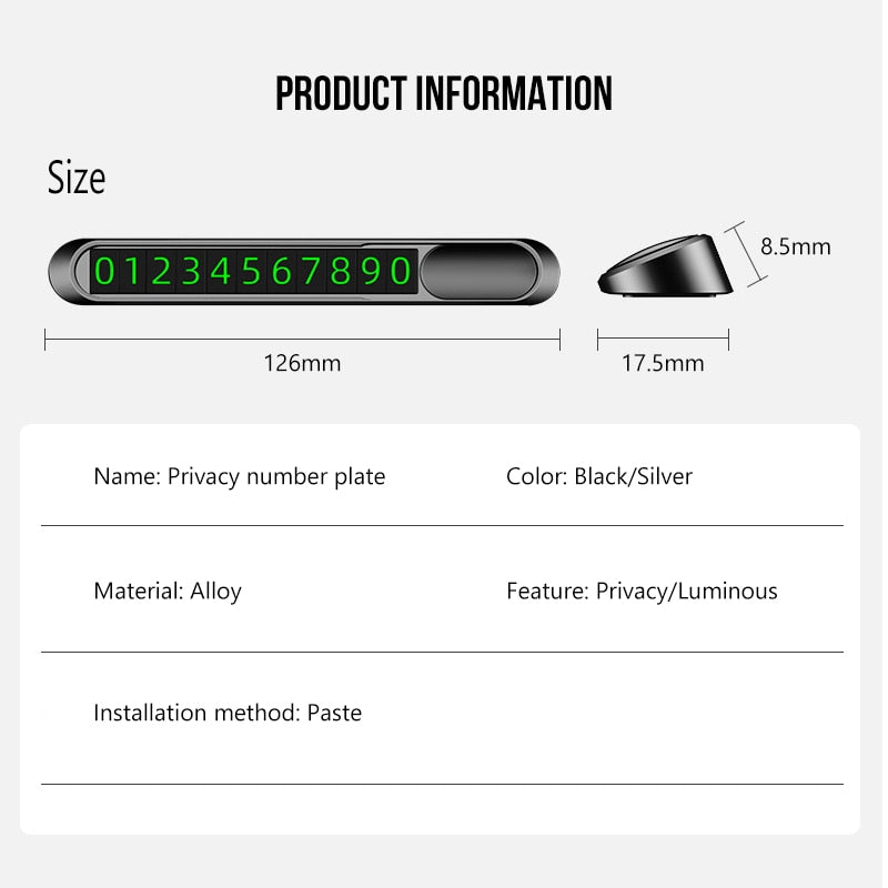 Suport premium numar telefon auto pentru parcare temporara, gri B006