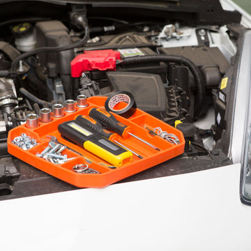 HANDY - Tavă cauciuc pentru unelte, cu compartimente şi riglă - 26 x 23,5 x 2,5 cm