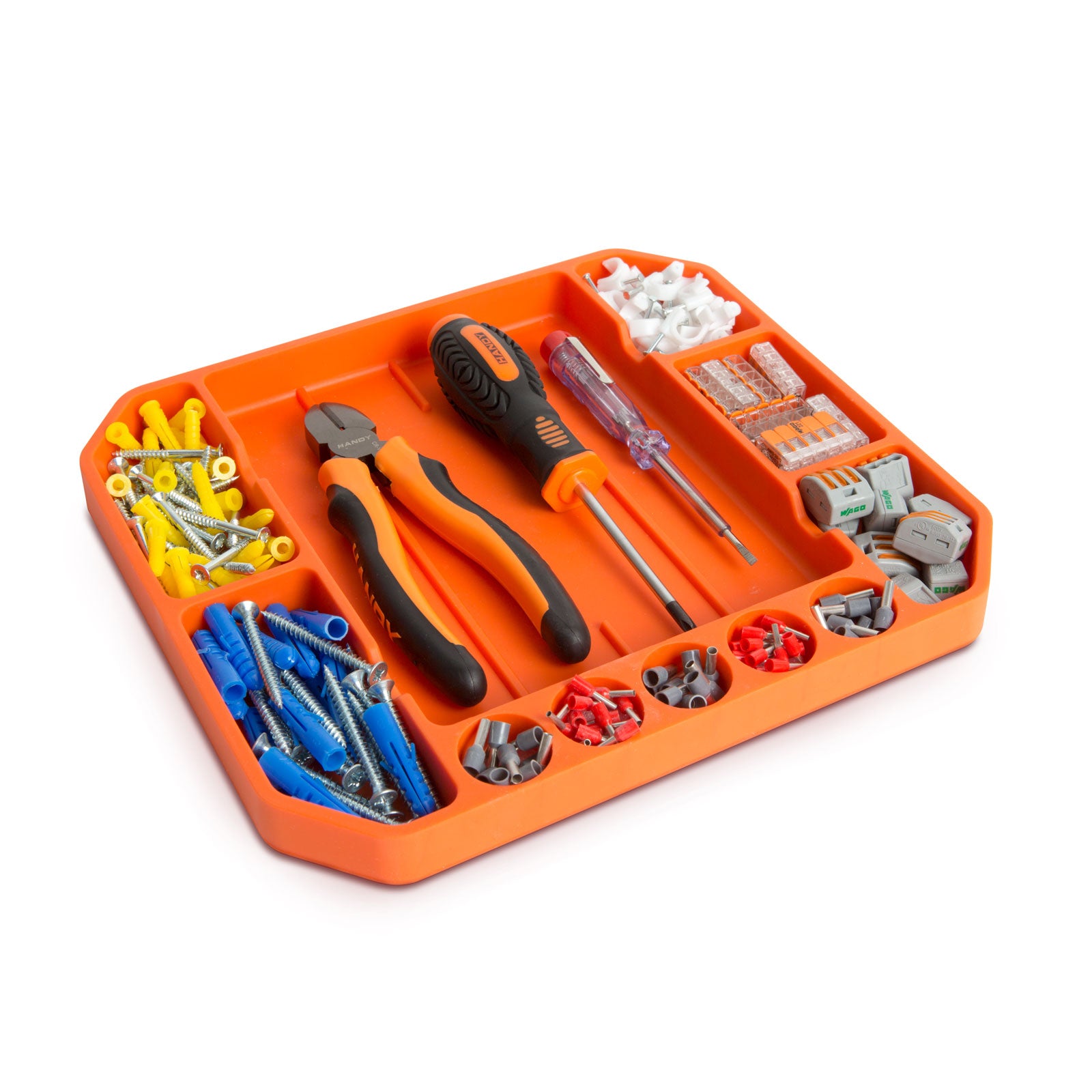 HANDY - Tavă cauciuc pentru unelte, cu compartimente şi riglă - 26 x 23,5 x 2,5 cm