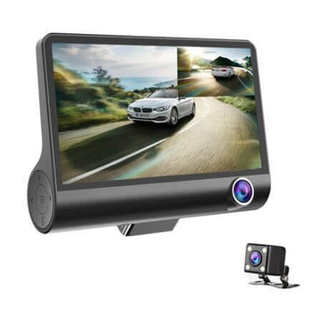 Camera auto dvr 3 Camere incluse Fata/Spate si Interior Filmare permanenta pe 2 din ele, Ecran 4 inch