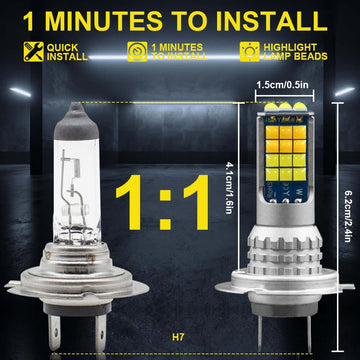 Set de 2 Becuri led H7, 3000LM, 3500k, lumini de ceata