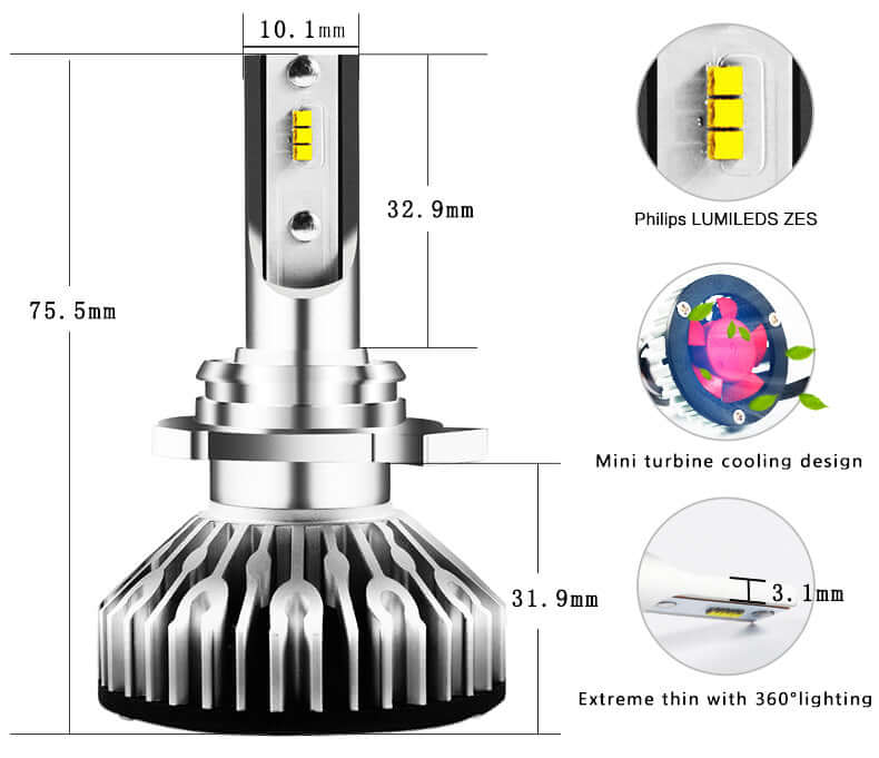 Becuri cu Led auto pentru faruri HB3/9005 super white F2 , DC 12-24V - 8000 Lumeni, IP67 6000k, led CSP
