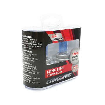 Set de 2 becuri Halogen H4, 100W +130% Intensitate - LONG LIFE - CARGUARD