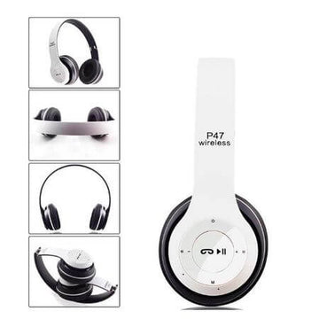 Casti bluetooth P47 cu microfon Radio, Aux, SD Card ALB