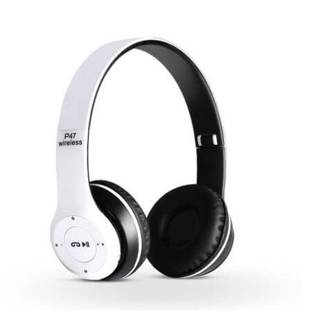 Casti bluetooth P47 cu microfon Radio, Aux, SD Card ALB